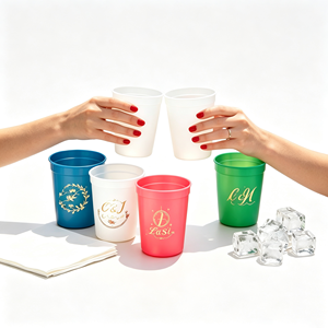 Gobelet de stade en plastique coloré personnalisé, réutilisable, 500 ml, pour boissons froides, avec votre logo, serviette, cocktail, boisson - Product Image 1
