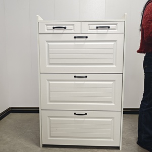 Tủ giày ba tầng thiết kế hiện đại châu Âu sang trọng, màu trắng, kiểu mở nắp, dùng cho phòng khách, lối vào. - Product Image 2