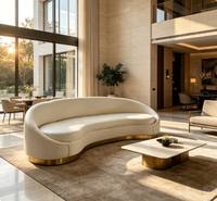 Canapé Chesterfield moderne de luxe léger à deux places, courbé, en velours blanc, avec base en acier inoxydable doré, pour salon, villa, hôtel