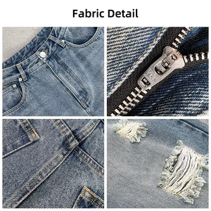 Jean décontracté pour homme 100% coton coupe droite, délavage enzymatique et effet vieilli, style Hip Hop, tissé, coupe régulière, haute qualité - Product Image 5