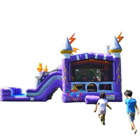 Maison de rebond gonflable à thème de château violet avec toboggan château sautant gonflable Combo pour enfants location de fête intérieure en plein air