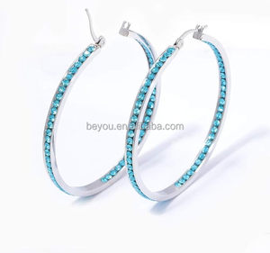 Zeta cảm hứng của phụ nữ Màu Xanh & trắng đầy đủ pha lê Rhinestone lớn Hoop bông tai cổ điển Vòng Tròn Phong Cách Lớn Hoop đồ trang sức - Product Image 4