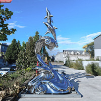 YOUFINE En Acier Inoxydable Sautant Dauphin Groupe Sculpture Dynamique Paysage Côtier Art Installation Personnalisable Statue En Métal