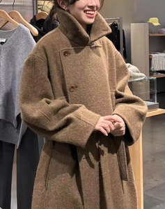<span class=keywords><strong>Poncho</strong></span> long <span class=keywords><strong>en</strong></span> laine d'<span class=keywords><strong>alpaga</strong></span> marron style LEM vintage pour femmes, design asymétrique, col mandarin, épaisseur standard - Product Image 5