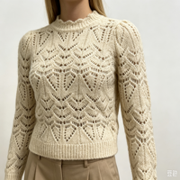 Pull en maille décontracté beige de haute qualité Ines Undefined, à manches longues, avec motif pointelle, OEM & ODM