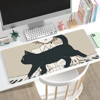 Tapis de bureau en caoutchouc rectangulaire extra large antidérapant avec bords renforcés, motif chat de dessin animé, technique de compression, pour cybercafé