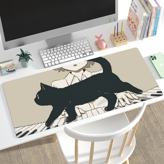 Cute Cat Cartoon Extra Large Anti-Slip Lock Edge Mesh Rectangle Squeeze Technique Rubber Computer Desk Mat Internet Cafe