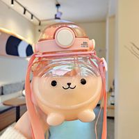 Vaso de agua de plástico con pajita de oso de dibujos animados para niños, diseño de panda súper lindo de verano, doble bebida, gran capacidad, alta estética