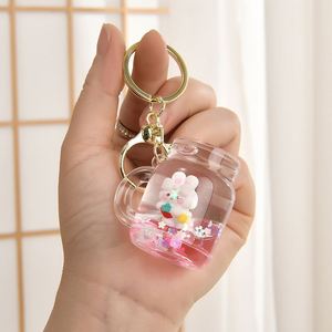 <b>Custom</b> Cute Pink School Bag Pendant Liquid <b>Key</b> Chain <b>Rings</b> Acrylic Customized Floating Liquid Keychains for Promotion Gifts - Product Image 3