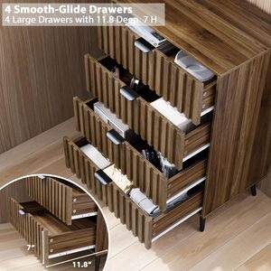 Cómoda de Madera de Nogal con 4 Cajones para Dormitorio, Cajonera con Tiradores Metálicos Anchos, Cómoda de Madera para Armario, Dormitorio - Product Image 4