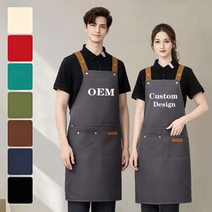 Custom Logo Customizable Waterproof Canvas Bib <b>Kitchen</b> <b>Apron</b> Oil-Proof Adjustable Anti-static Waiter Carpenter Barista Washable - Product Image 1