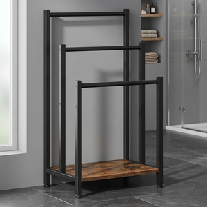 Support de plantes industriel à 3 niveaux avec étagère en bois et structure en métal noir, présentoir moderne autoportant pour plantes d'intérieur et d'extérieur - Product Image 5