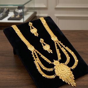 ชุดสร้อยคอแบบ Rani Haar ชุบทองไมโคร 14K 18K 24K ขายส่ง ดีไซน์ลายดอกไม้ ชุดเครื่องประดับอินเดีย ชุดเครื่องประดับแฟชั่นทองเหลืองชุบทอง - Product Image 3