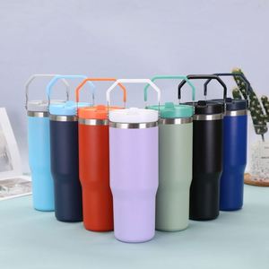 Stainless Steel Travel Drink <b>Cup</b> with Carry Handle, 30oz <b>Double</b> <b>Wall</b> Insulated Tumbler for Coffee and Tea - Product Image 6