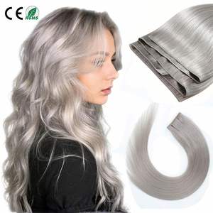 Extensiones de Cabello Humano Natural con Cutícula Intacta, Color Gris Lujoso, 100% Cabello Humano, Ultrafinas, Cabello Ruso, Doble Trama, Invisibles - Product Image 1