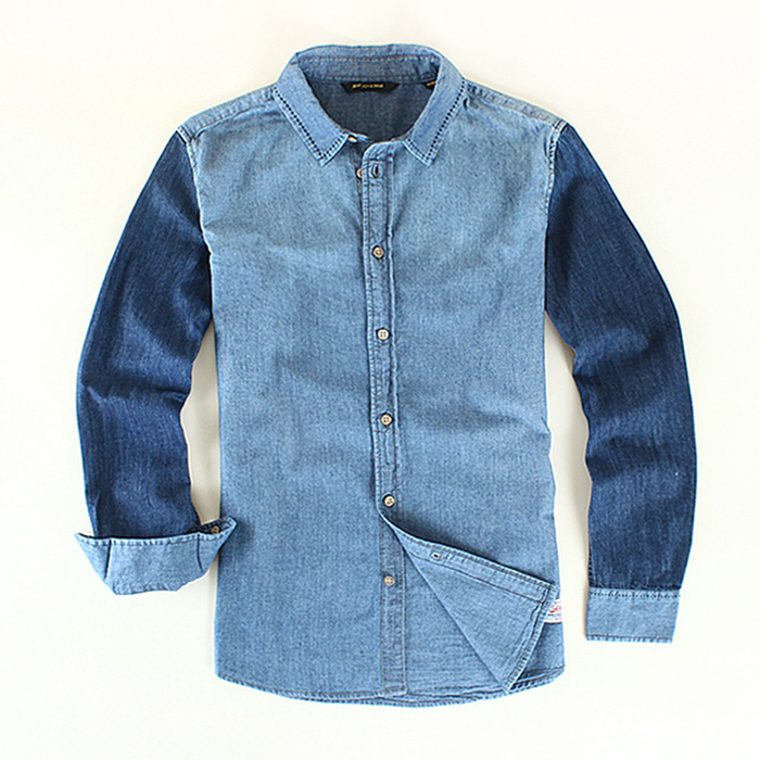 OEM new design Men's denim shirts slim blue cotton jeans shirt