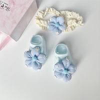 Produits pour bébés, style coréen, nœud 3D à cinq pétales, bandeau doux, chaussettes, ensemble cadeau pour enfants et tout-petits, couleurs pastel macaron