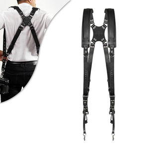 Correas de cámara de doble arnés de cuero genuino de piel de vaca marrón negro 2 cámaras <span class=keywords><strong>correa</strong></span> de hombro de foto profesional - Product Image 1