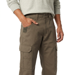 Pantalon cargo décontracté et sportif pour homme, coupe droite ample, multi-poches, idéal pour l'extérieur et la gym, 100 % coton, braguette zippée mi-longue - Product Image 3