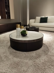 Set di Mobile <span class=keywords><strong>TV</strong></span> e <span class=keywords><strong>Tavolino</strong></span> da Caffè Etiope, Tavolini Bassi Rotondi Moderni in Vetro e Legno - Product Image 4