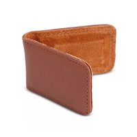 Dompet klip uang ramping minimalis berbahan kulit asli anti-RFID dengan lapisan logam untuk pria, dengan logo custom