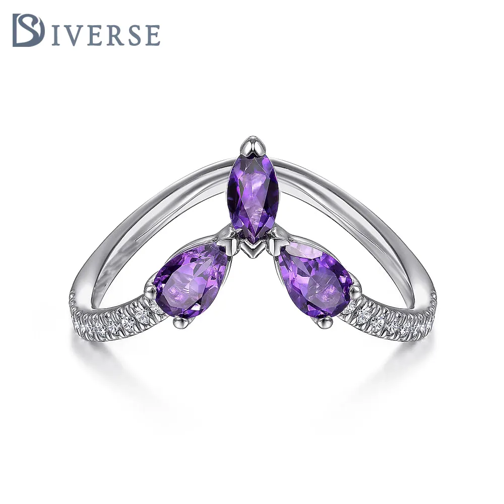 Doyonds cincin perak S925 bergaya oleh Trio elegan batu permata ungu & cincin aksen berlian dengan desain Modern