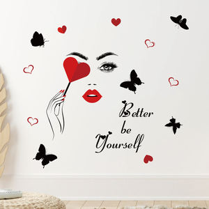 <span class=keywords><strong>Stickers</strong></span> <span class=keywords><strong>muraux</strong></span> décoration de <span class=keywords><strong>chambre</strong></span> de filles lèvres rouges avec yeux pour salon de beauté - Product Image 2