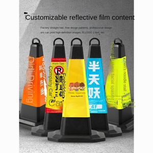 مخروط مرور مربع عاكس للضوء من البلاستيك والمطاط بطول 70 سم، أسود عاكس من الدرجة 3M، حاجز تحذير للطرق وعلامة عدم الركن - Product Image 5