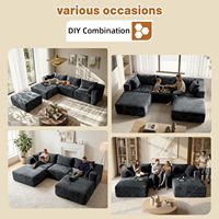 Canapé modulaire sectionnel en velours côtelé en forme de U, convertible, avec 2 ottomanes, sièges profonds, compressé sous vide