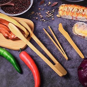 SINCERE Pince à salade de cuisine longue en <span class=keywords><strong>bambou</strong></span> naturel pour la cueillette du fromage Toast Spaghetti-un ensemble d'outils de cuisine élégants pour hommes femmes - Product Image 3