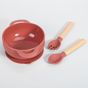 Bol d'alimentation en silicone pour bébé, avec cuillère et fourchette, ensemble d'ustensiles pour repas pour nourrissons de 0 à 12 mois, sans Bpa, matériau de qualité alimentaire - Product Image 1