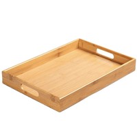 Plateau de service en bambou avec poignées découpées, plateau rectangulaire en bambou pour le petit-déjeuner, le café et la présentation des aliments