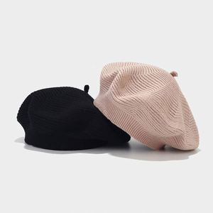 New Stretchable Ribbed Beanie Hats Solid Color <b>Beret</b> Cap Knit <b>Berets</b> French Paris Hat for Women - Product Image 3