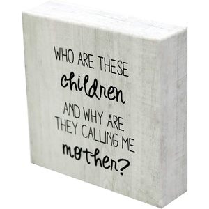 Parisloft chi sono questi bambini e perché <span class=keywords><strong>mi</strong></span> chiamano madre, insegne di blocchi di legno, decorazioni per la casa in legno rustico Freestanding - Product Image 5