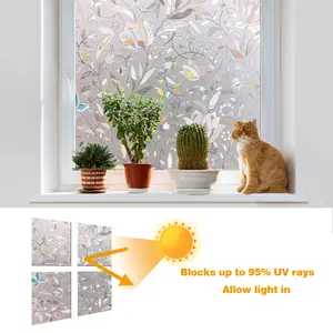 Gline-película decorativa de vidrio para ventana del hogar, lámina de privacidad estática, 3D, iridiscente, arco iris, patrón de flores