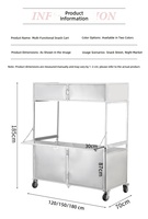 Chariot pliable en acier inoxydable avec éclairage LED, chariot de nourriture de rue portable pour marché nocturne