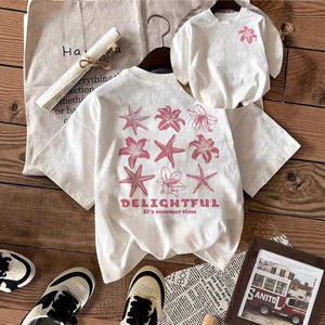 Camiseta holgada informal europea y americana <span class=keywords><strong>SHEIN</strong></span> para <span class=keywords><strong>mujer</strong></span>, con cuello redondo, estampado de estrellas de mar y flores, de <span class=keywords><strong>manga</strong></span> corta. - Product Image 1