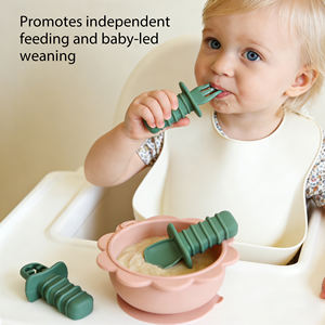 Juego de Cucharas de Silicona de Grado Alimenticio de Tres Piezas para Bebés, Fáciles de Sostener, en Varios Colores - Product Image 2