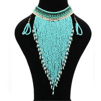 Ensemble de bijoux traditionnels ethniques zoulou pour femme, collier africain, cascade zoulou, maasai, franges perlées, long pendentif, collier, boucles d'oreilles