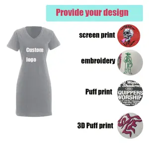 Custom Logo Ladies' V-Neck Cover-Up Women's Short Sleeve Knit Casual Solid Color Loose Dress Lady Mini Dress