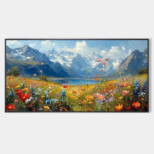 Hand Painted Mountain Lake Wildflower Landscape Wall Art Large Colorful <b>Canvas</b> Painting for Dining Room Living Room Home Decor - Product Image 6