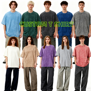 TKAN449 Vente en gros de t-shirts en coton délavé à l'acide pour hommes, à impression sérigraphique vierge, surdimensionnés, 240 g, t-shirts unisexes à manches courtes, t-shirts décontractés - Product Image 1