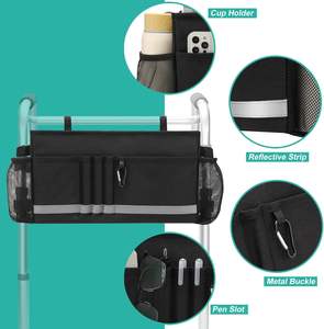 Sac de marche pliant avec porte-gobelet Sac de déambulateur noir pour seniors Panier de rangement Drive <span class=keywords><strong>Walker</strong></span> - Product Image 3