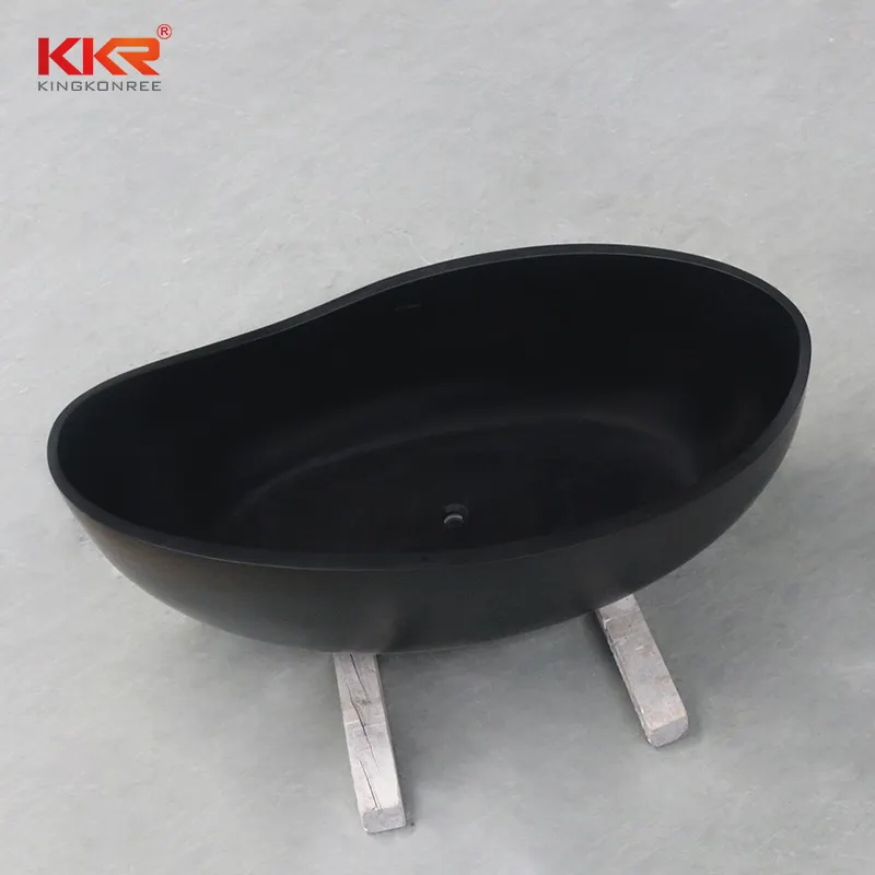 2022 KKR nero superficie solida vasca da bagno in pietra resina vasca da bagno autoportante di lusso colore nero vasca per Hotel