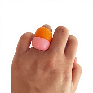 NOUSHAD HANDICRAFTS Cute <b>Acrylic</b> Resin Cocktail Ring Pink Orange Color <b>Block</b> Unisex Daily Wear Modern IGI Certified Fashion - Product Image 1