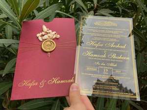 Invitations personnalisées en acrylique transparent avec estampage à chaud or et argent pour baby shower et <span class=keywords><strong>mariage</strong></span>, avec enveloppe, sceau <span class=keywords><strong>de</strong></span> cire et fleurs séchées - Product Image 5