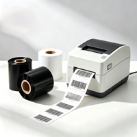 Pita Printer Transfer Panas Hitam Kustom Pabrik LTLL, Lilin 80mm * 300m PET, Kompatibel untuk Pencetakan Jernih