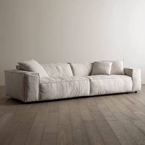 वाबी-साबी शैली के सूती लिनन कपड़े तीन-सीटर सीधे सोफे हटाने योग्य धोने योग्य टोफू ब्लॉक - Product Image 5