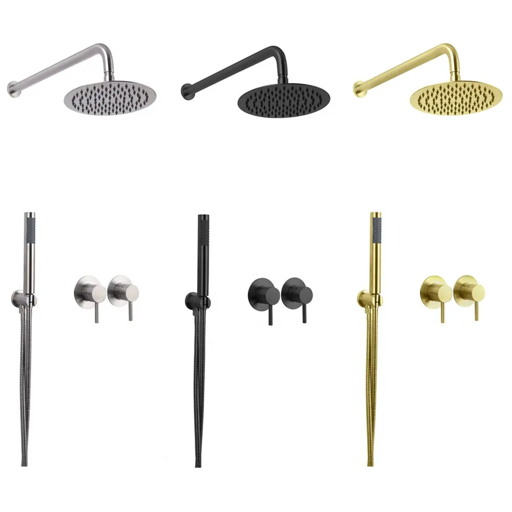 304 Stainless Steel Brushed Gold Black Hot and Cold Waterfall In Wall Mounted Concealed Bathroom Rain Shower Set