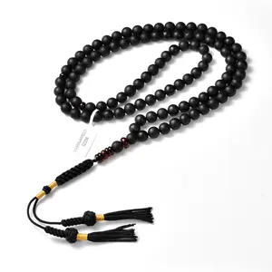 YS99NAM022 perles d'ambre naturel véritable noir Zwart Tasbih Tasbeeh ambre bijoux Myanmar ambre chapelet perles musulmanes perles de prière